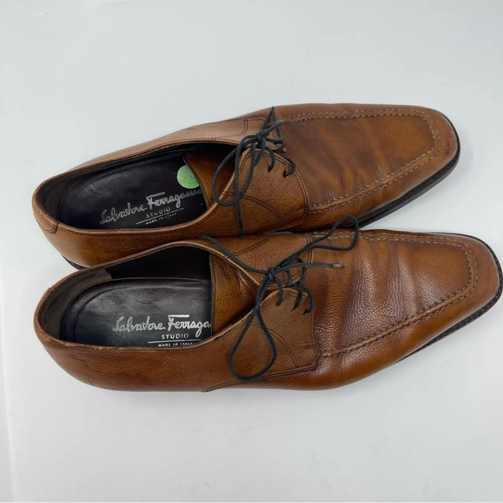 Salvatore Ferragamo cognac brown pebble leather oxfords sz 10.5